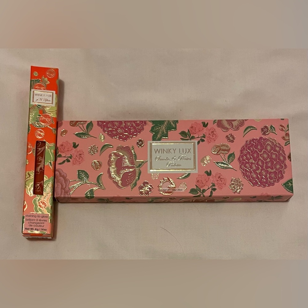 Winky Lux Pink Floral Eyeshadow Palette and Staining Lip Gloss